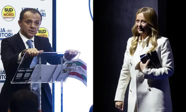 Meloni battezza l’alleanza con Sud chiama Nord. E Cateno De Luca svela la data del voto: 9-10 maggio Meloni battezza l’alleanza con Sud chiama Nord. E Cateno De Luca svela la data del voto: 9-10 maggio